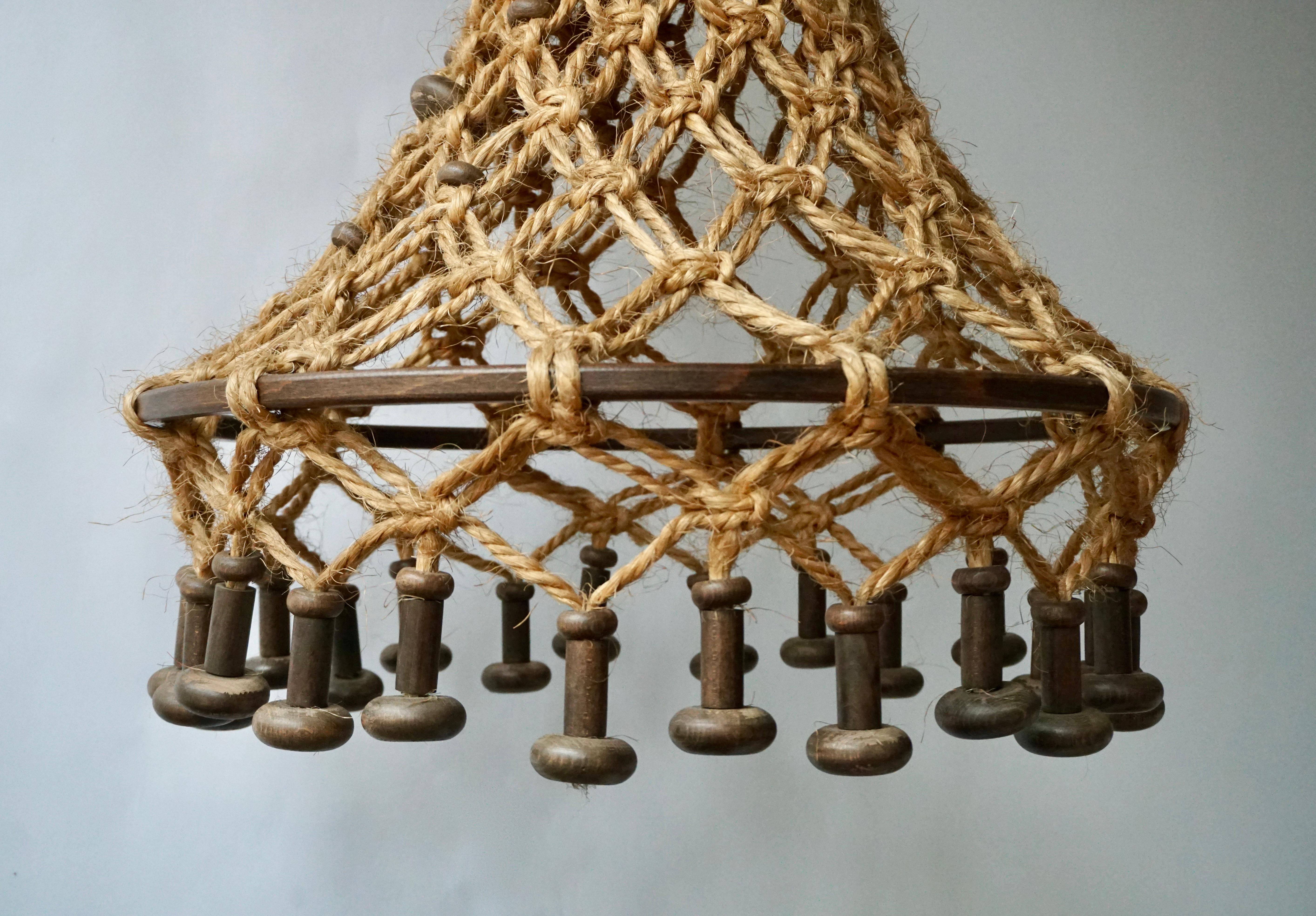 Hand Knotted Chandelier with Natural Rope and Wood 8