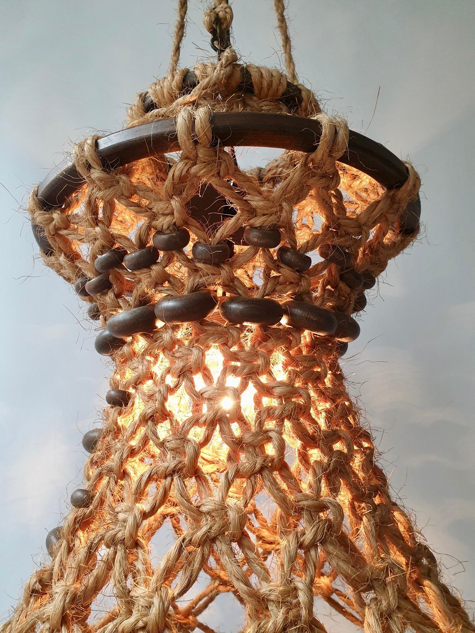 Hand Knotted Chandelier with Natural Rope and Wood 9