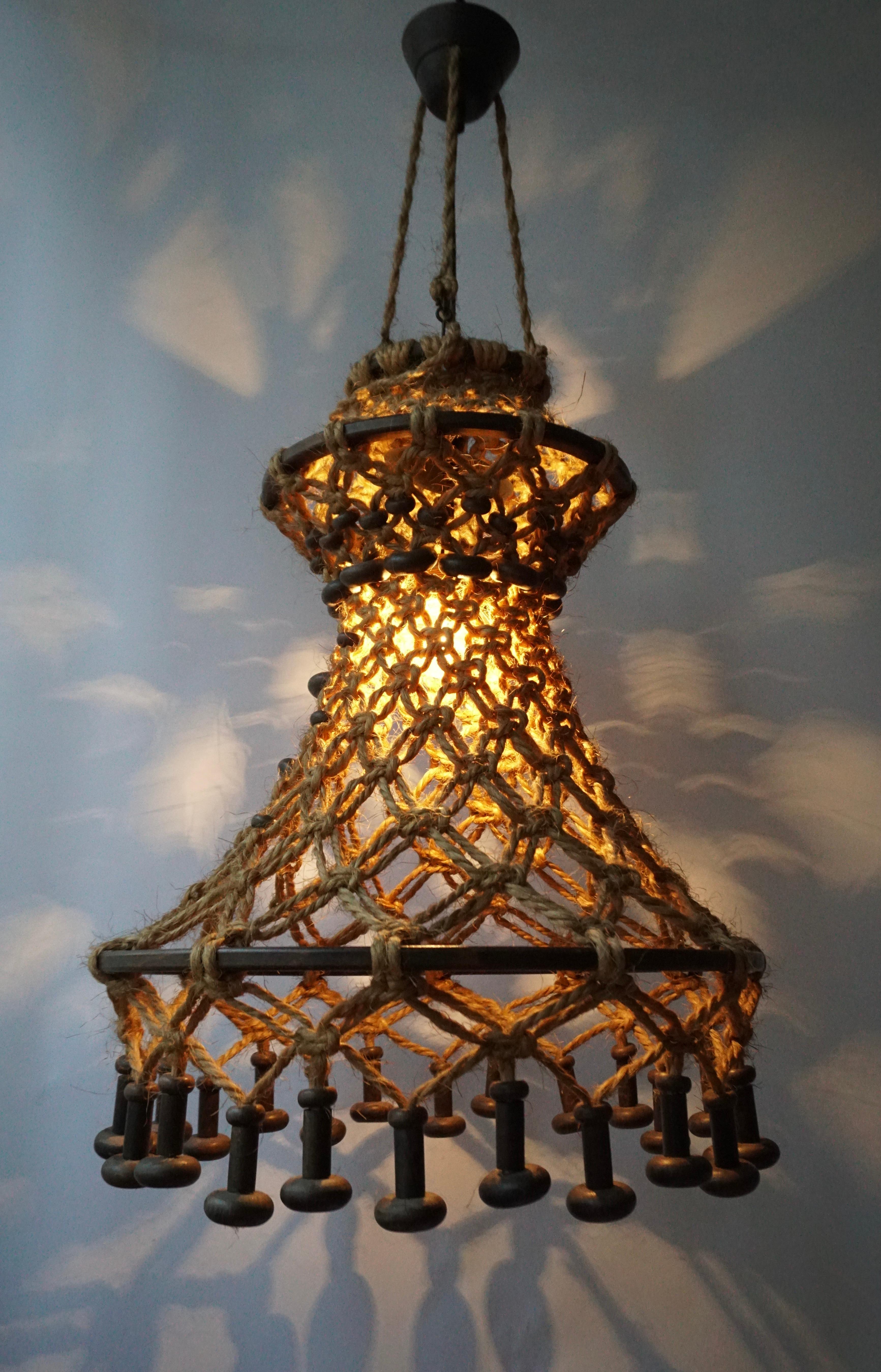 Hand Knotted Chandelier with Natural Rope and Wood 1