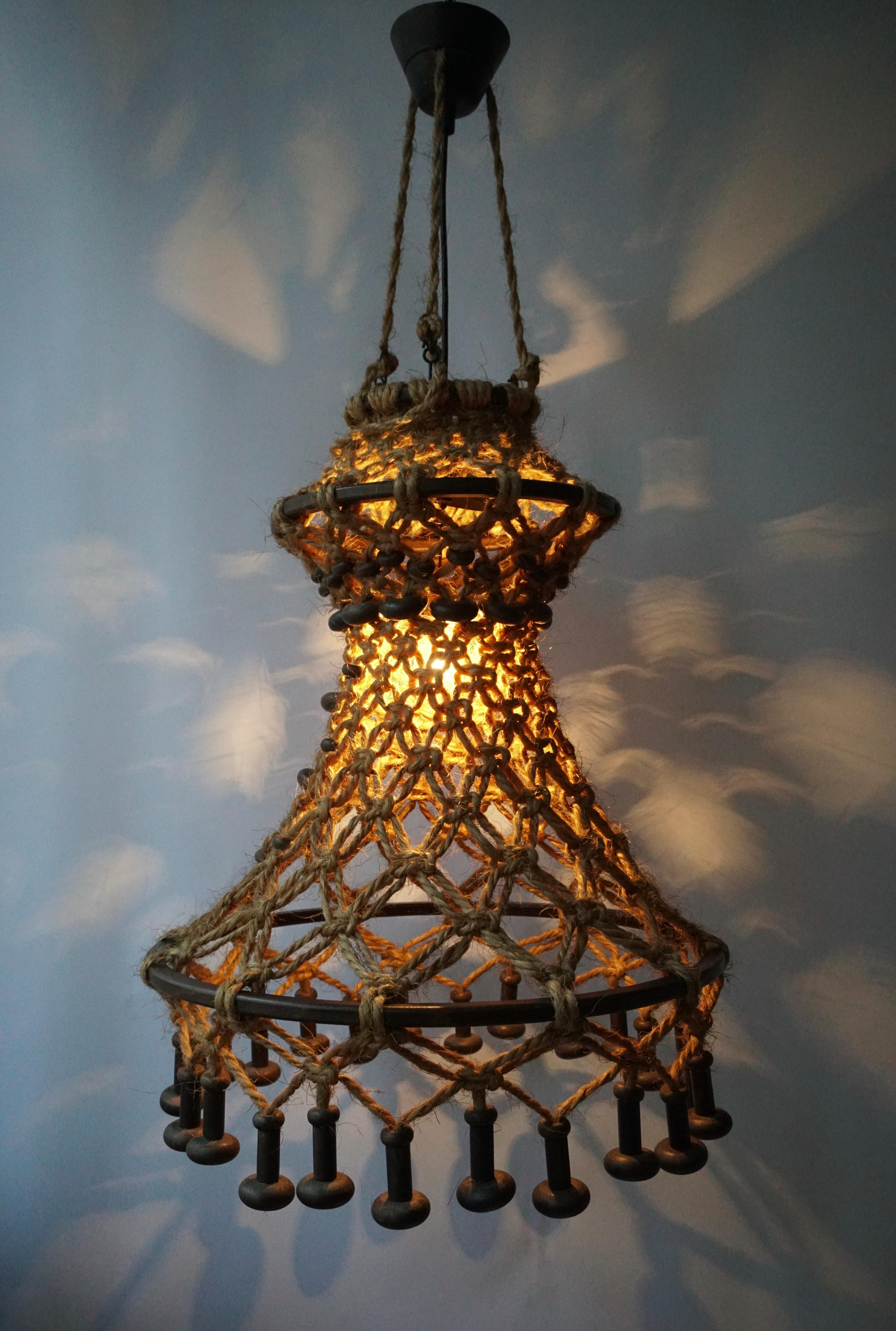 Hand Knotted Chandelier with Natural Rope and Wood 2