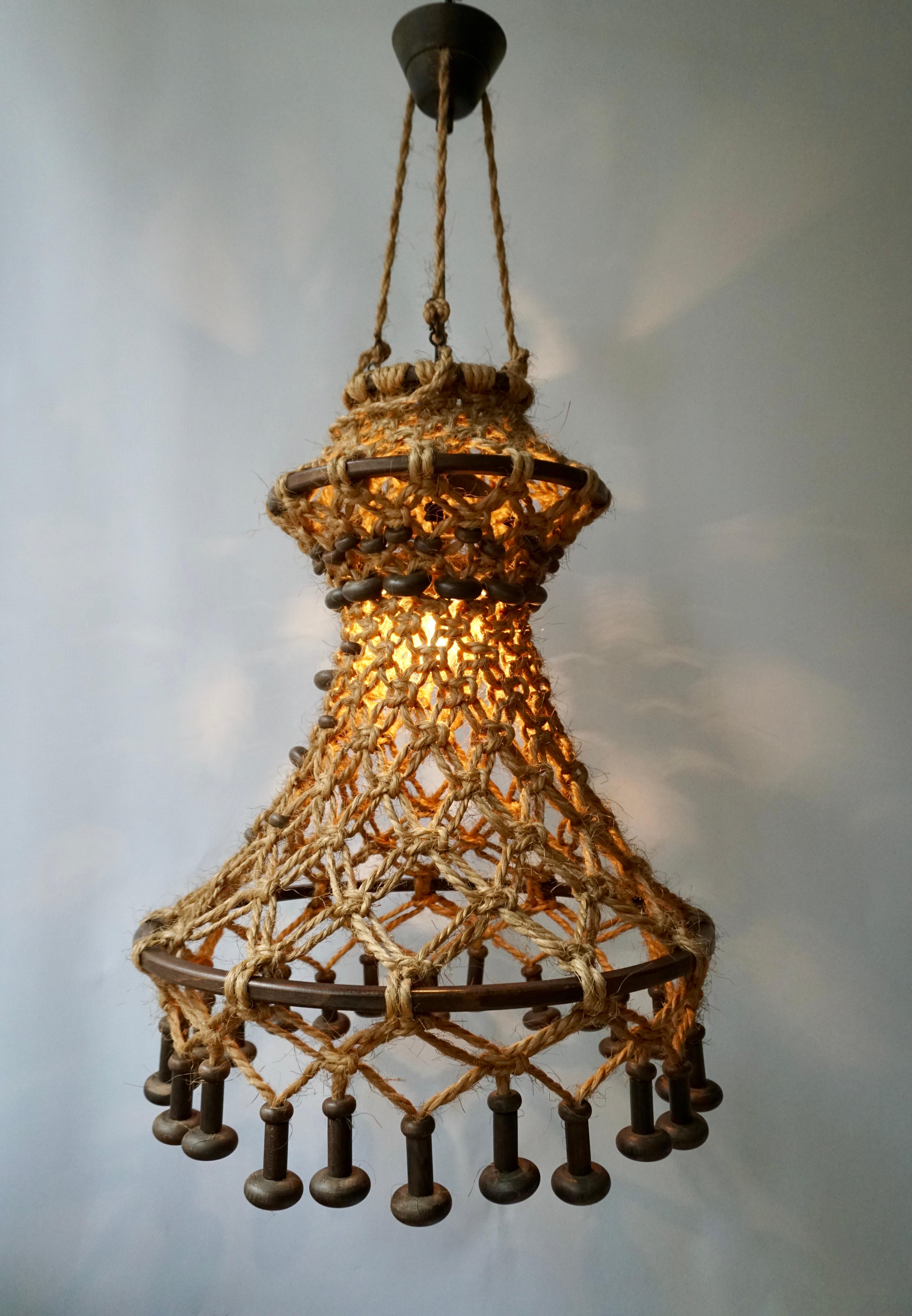 Hand Knotted Chandelier with Natural Rope and Wood 3