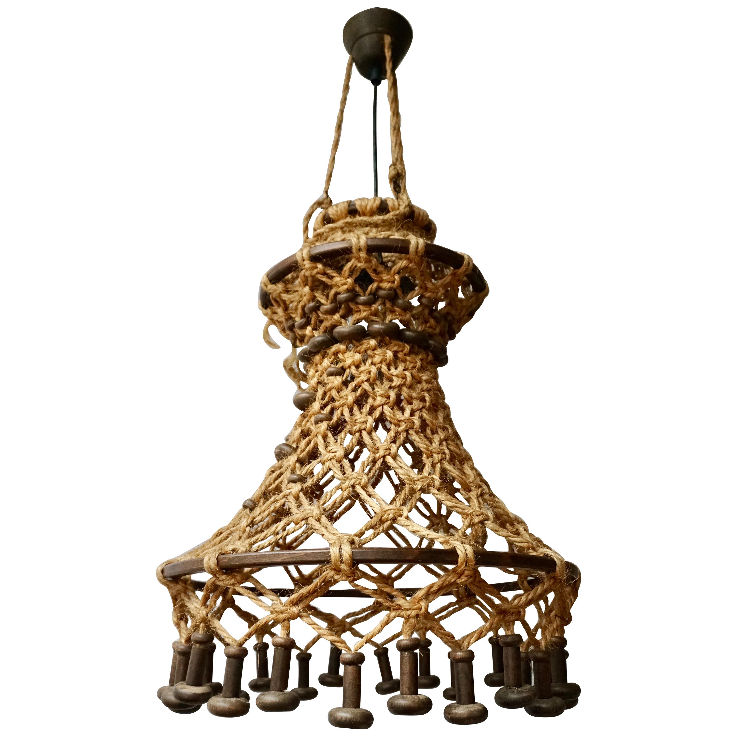 Hand Knotted Chandelier with Natural Rope and Wood