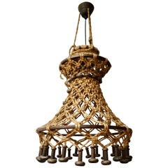 Hand Knotted Chandelier with Natural Rope and Wood