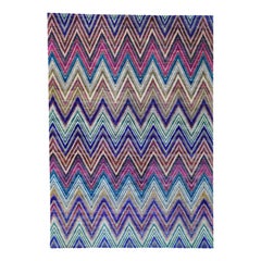 Hand Knotted Chevron Design Sari Silk Oxidized Wool Oriental Rug
