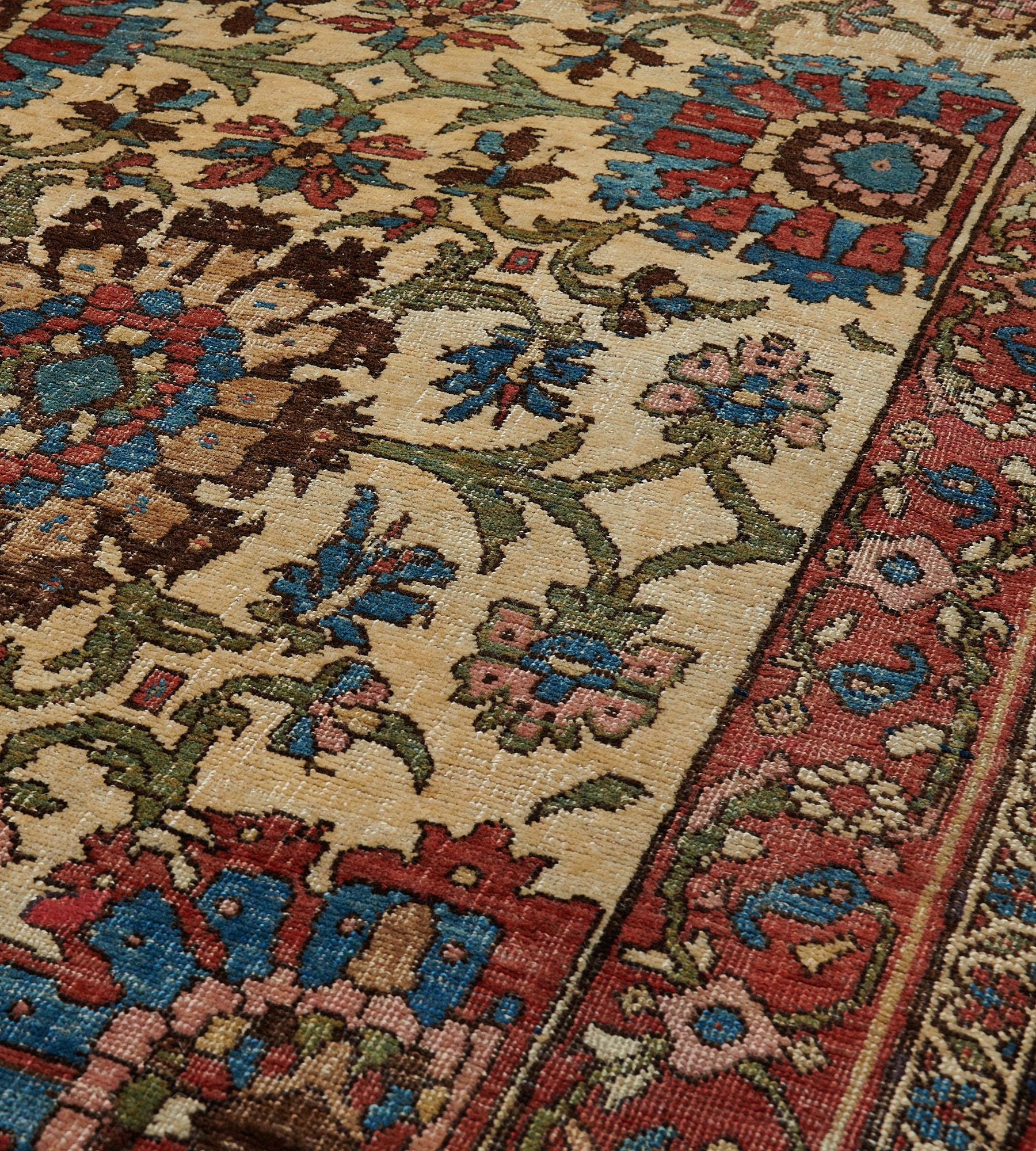 Hand-Knotted Hand-knotted Circa-1880 Floral Antique Persian Bidjar Rug 13'x18'5