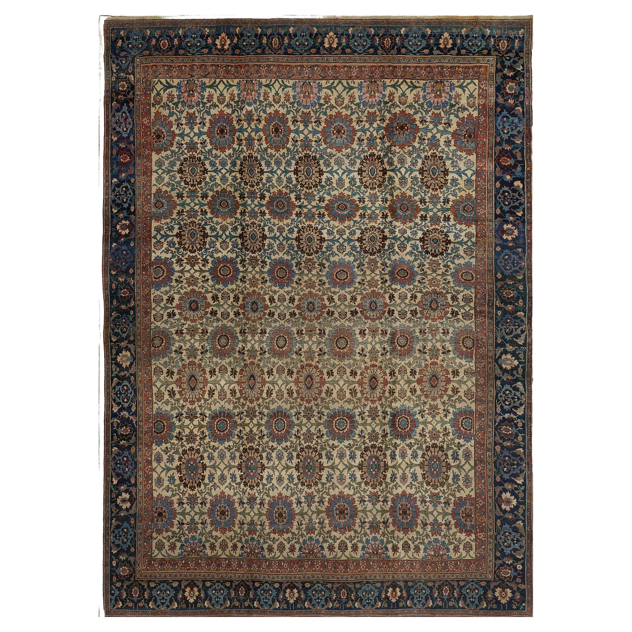 Hand-knotted Circa-1880 Floral Antique Persian Bidjar Rug 13'x18'5" For Sale
