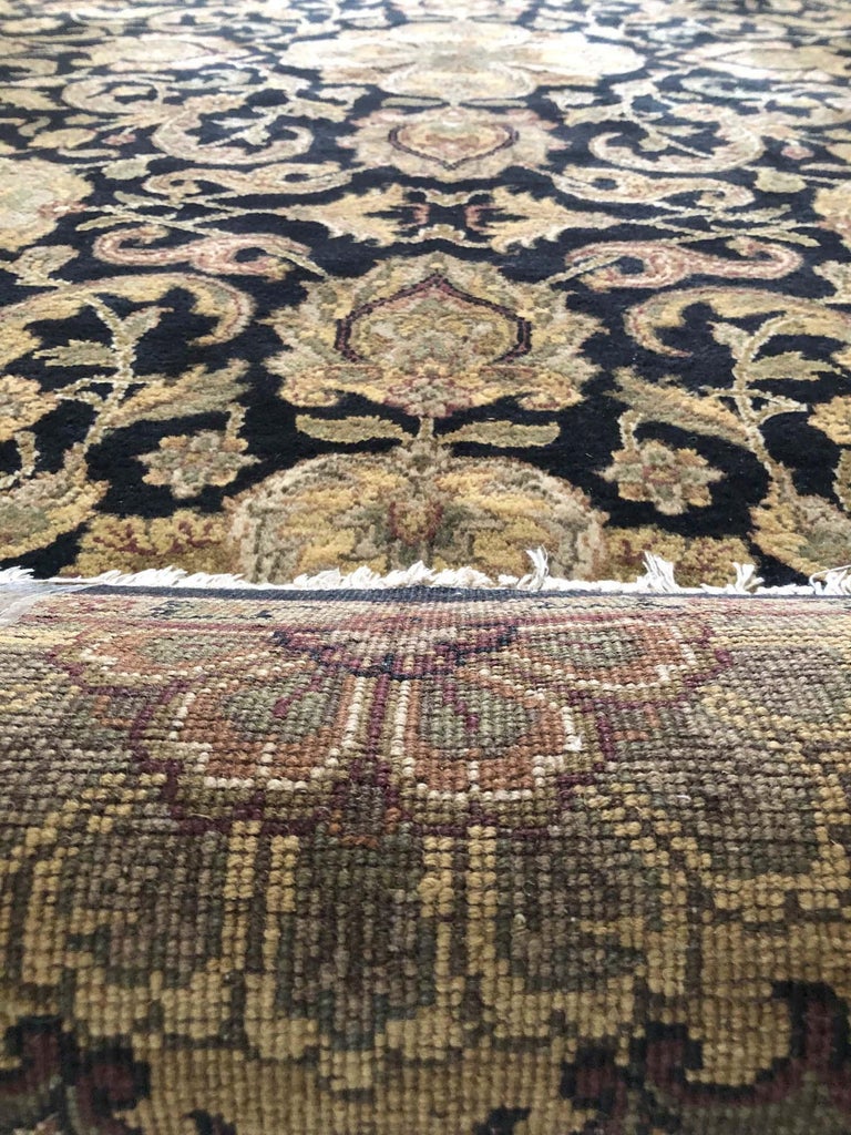 Hand Knotted Classic Design Jaipur All Over Floral Wool Black Indian