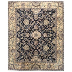 Hand Knotted Classic Design Jaipur All Over Floral Wool Black Indian Rug