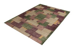 Rug & Kilim's Hand Knotted Classic Geometric Rug Purple Green Pattern
