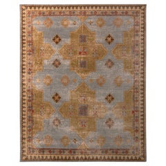Hand Knotted Classic Medallion Style Rug Gold Blue Pattern by Rug & Kilim
