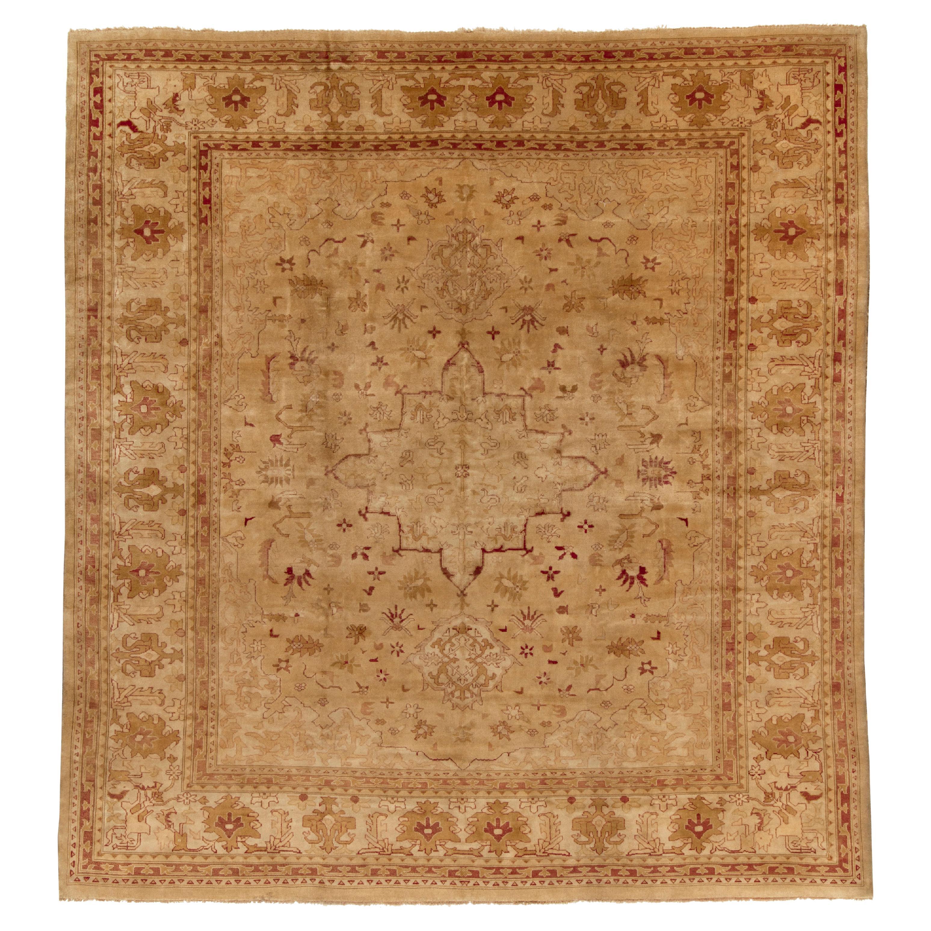 Classic Oushak Style Rug in Gold & Maroon Floral Pattern by Rug & Kilim For Sale