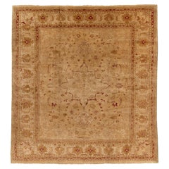Hand-Knotted Classic Oushak Style Rug in Gold & Maroon Floral Medallion Pattern