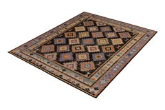 Rug & Kilim's Hand Knotted Classic Rug Diamond Beige and Blue Tribal Pattern