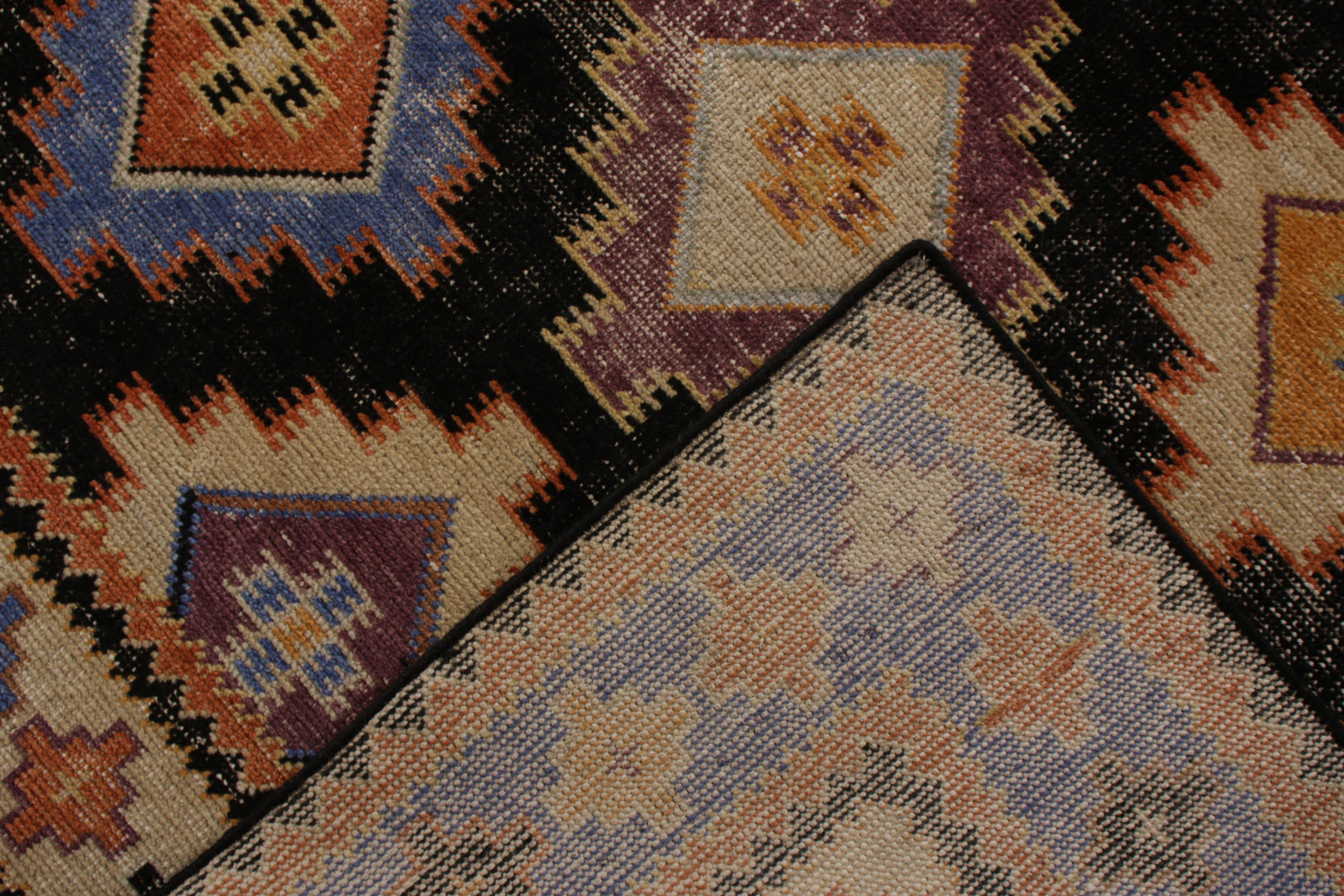 Indian Rug & Kilim's Hand Knotted Classic Rug Diamond Beige and Blue Tribal Pattern For Sale