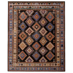 Tapis classique noué à la main de Kilim à motifs tribaux beige et bleu