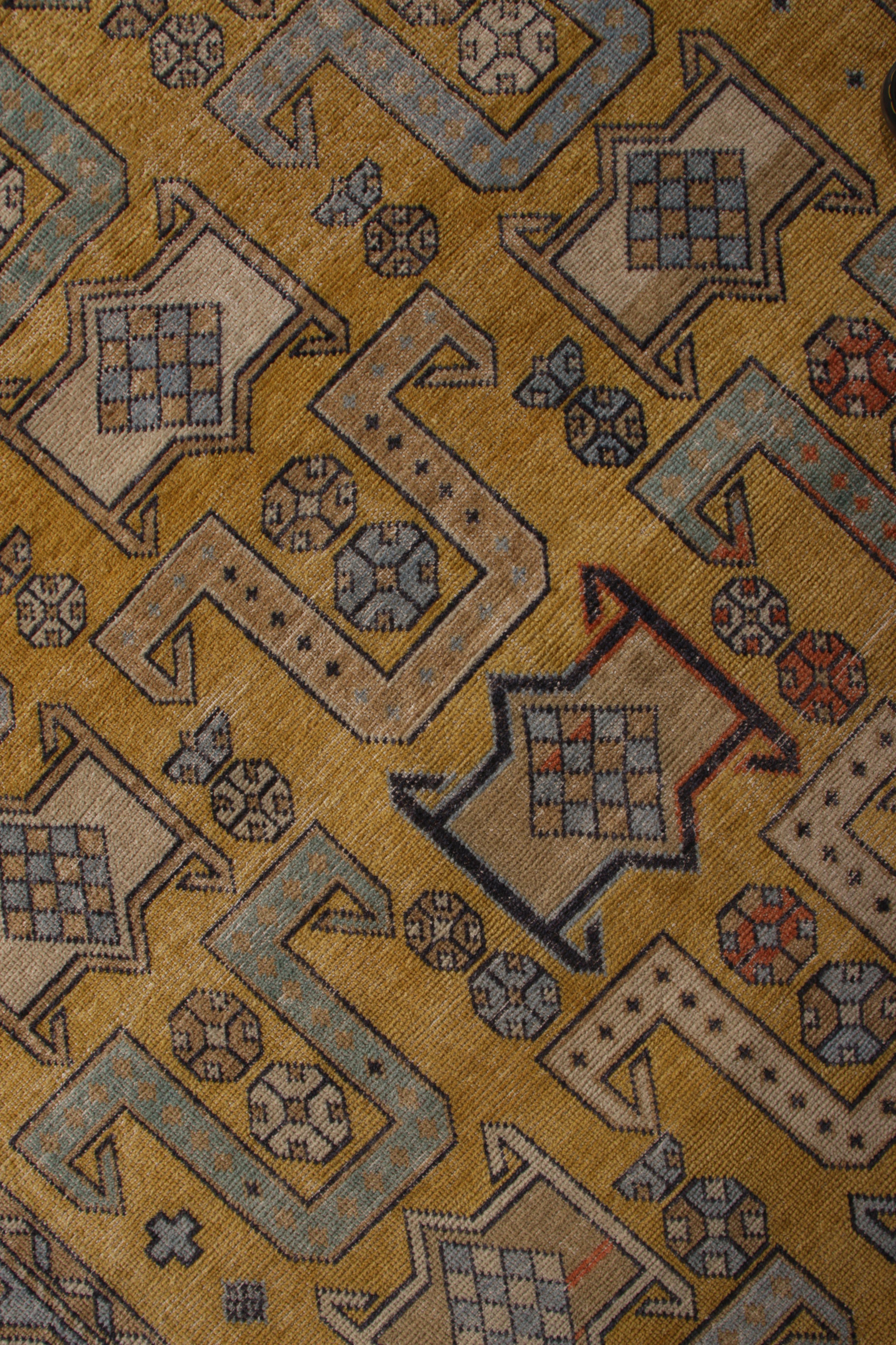 Indien Tapis classique noué à la main bleu doré à motif géométrique de Kilim en vente