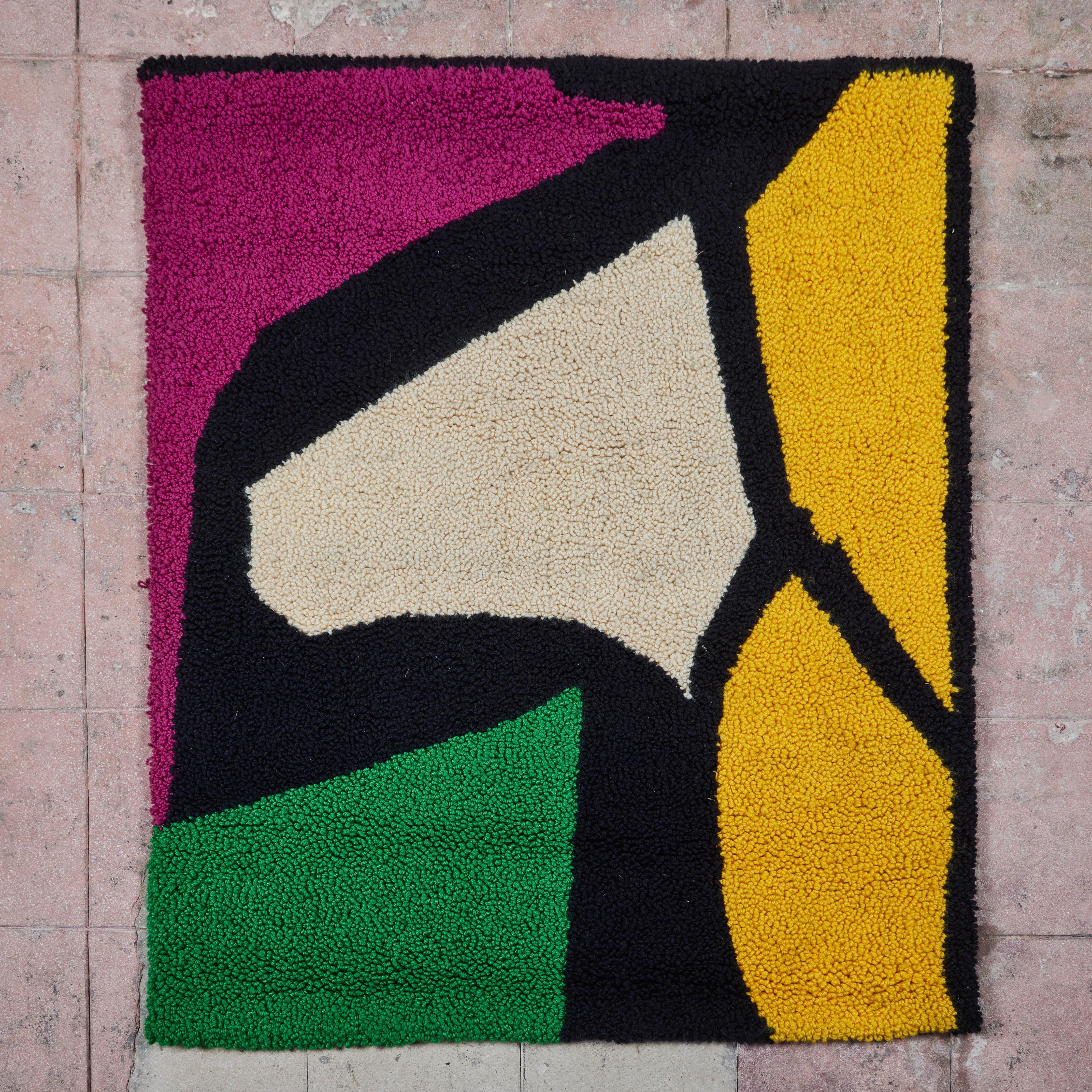 Wool Hand Knotted Color Block Wall Hanging Tapestry For Sale