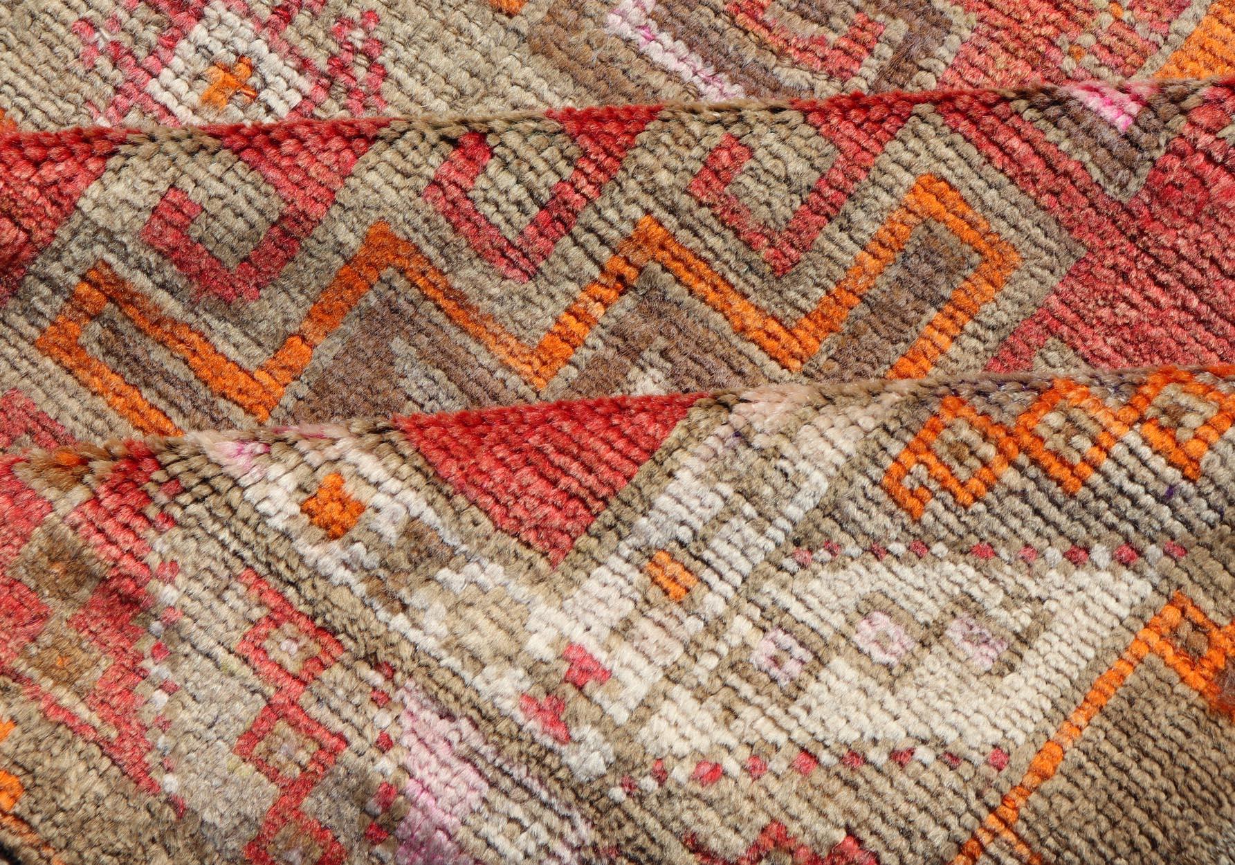 Hand Knotted Colorful Turkish Kars Gallery with Tribal Designs Geometric Motifs For Sale 4