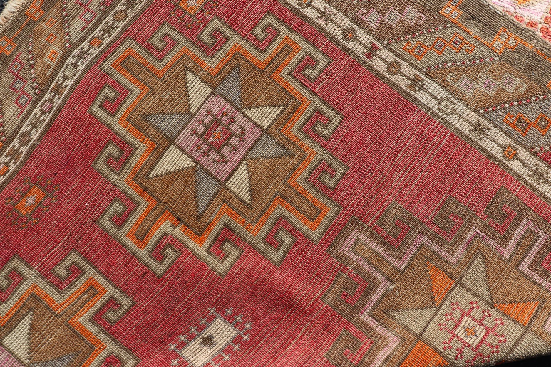 Hand Knotted Colorful Turkish Kars Gallery with Tribal Designs Geometric Motifs For Sale 5