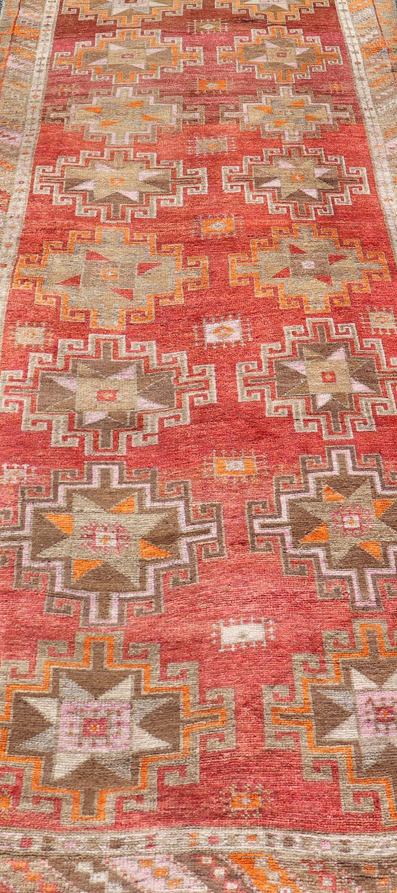 Hand Knotted Colorful Turkish Kars Gallery with Tribal Designs Geometric Motifs In Good Condition For Sale In Atlanta, GA