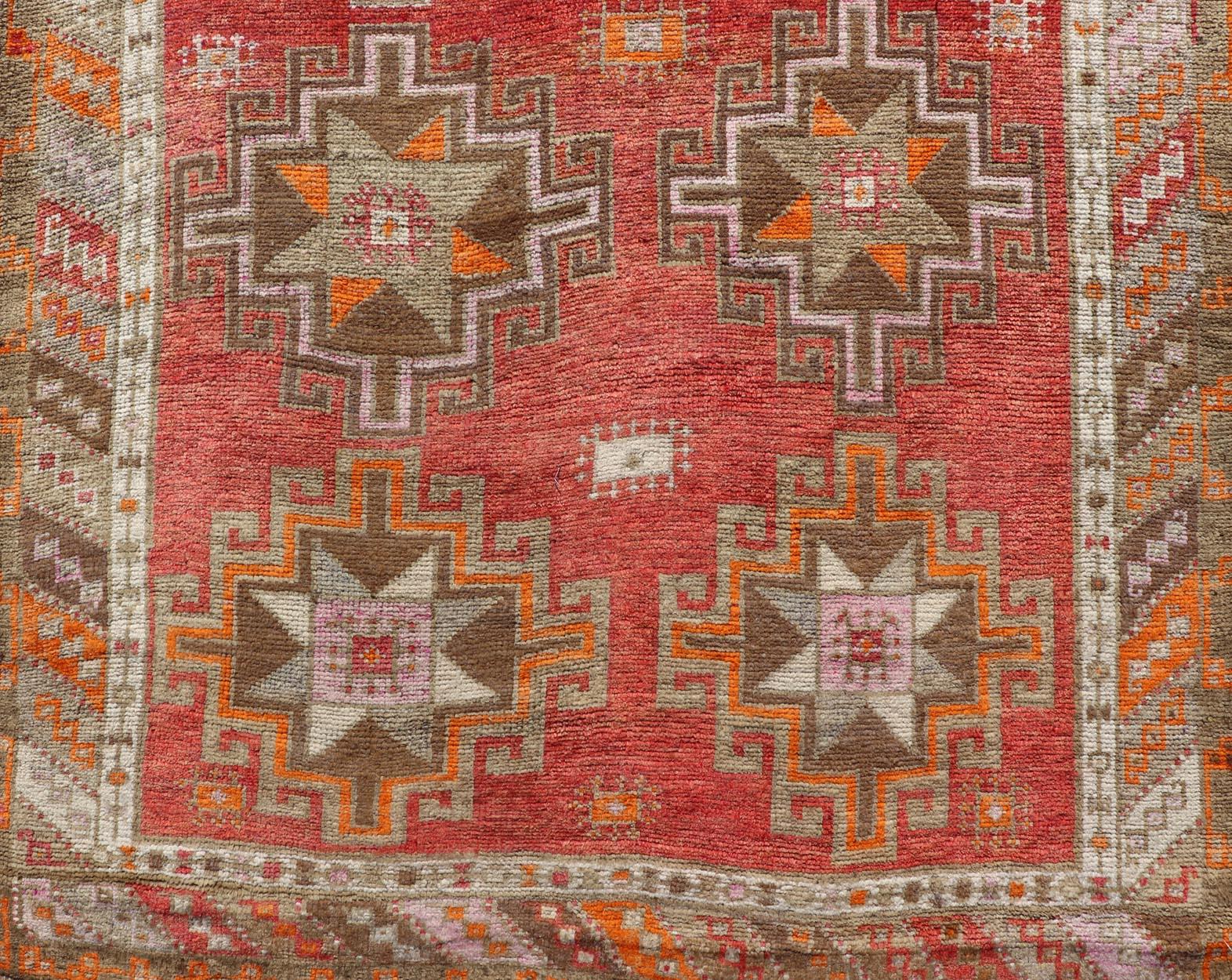 Hand Knotted Colorful Turkish Kars Gallery with Tribal Designs Geometric Motifs For Sale 2