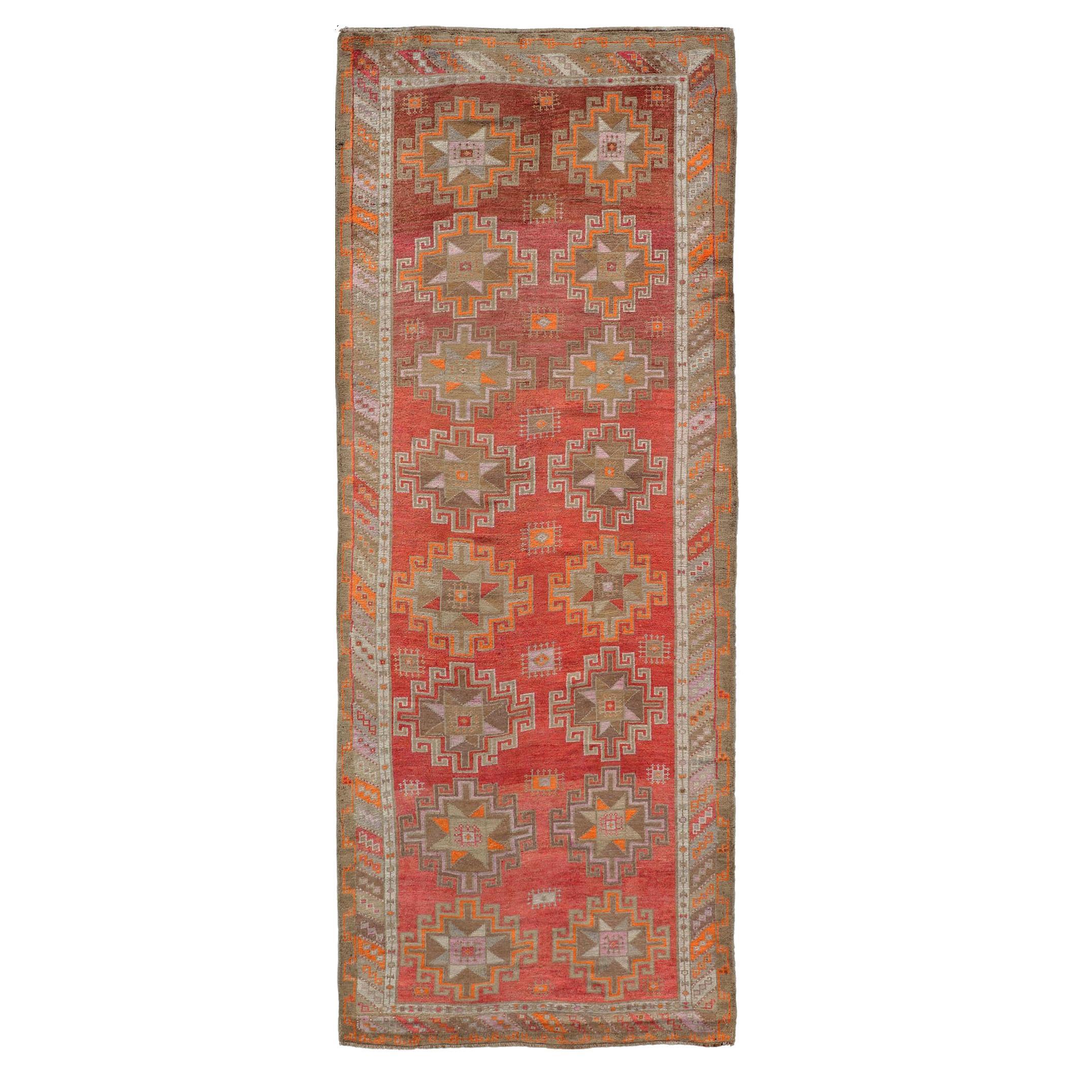 Hand Knotted Colorful Turkish Kars Gallery with Tribal Designs Geometric Motifs For Sale