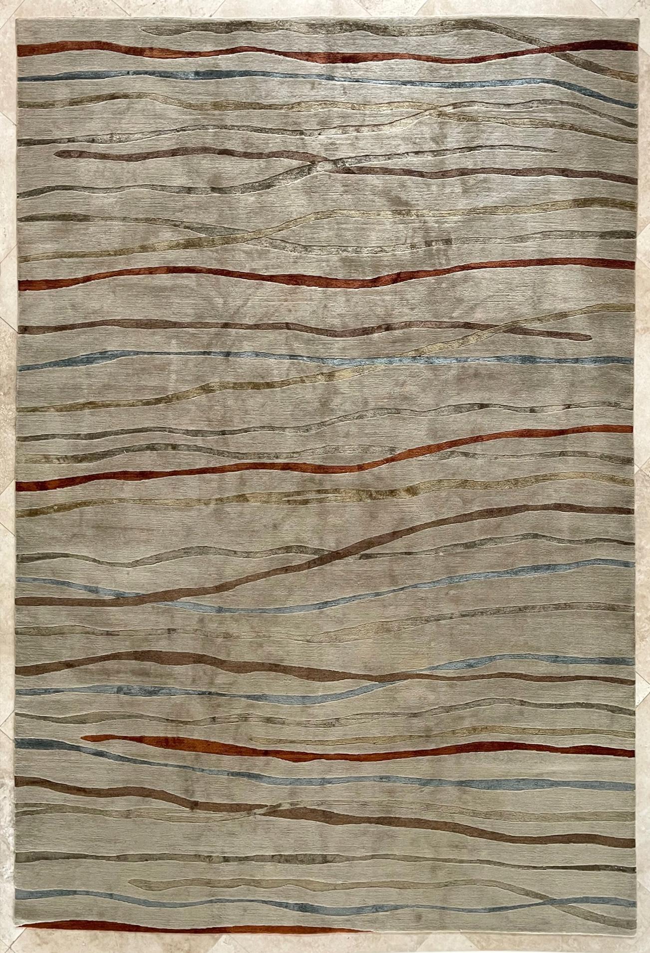 Hand Knotted Contemporary Abstract Design Wool Indian Rug 2020 circa For Sale 7