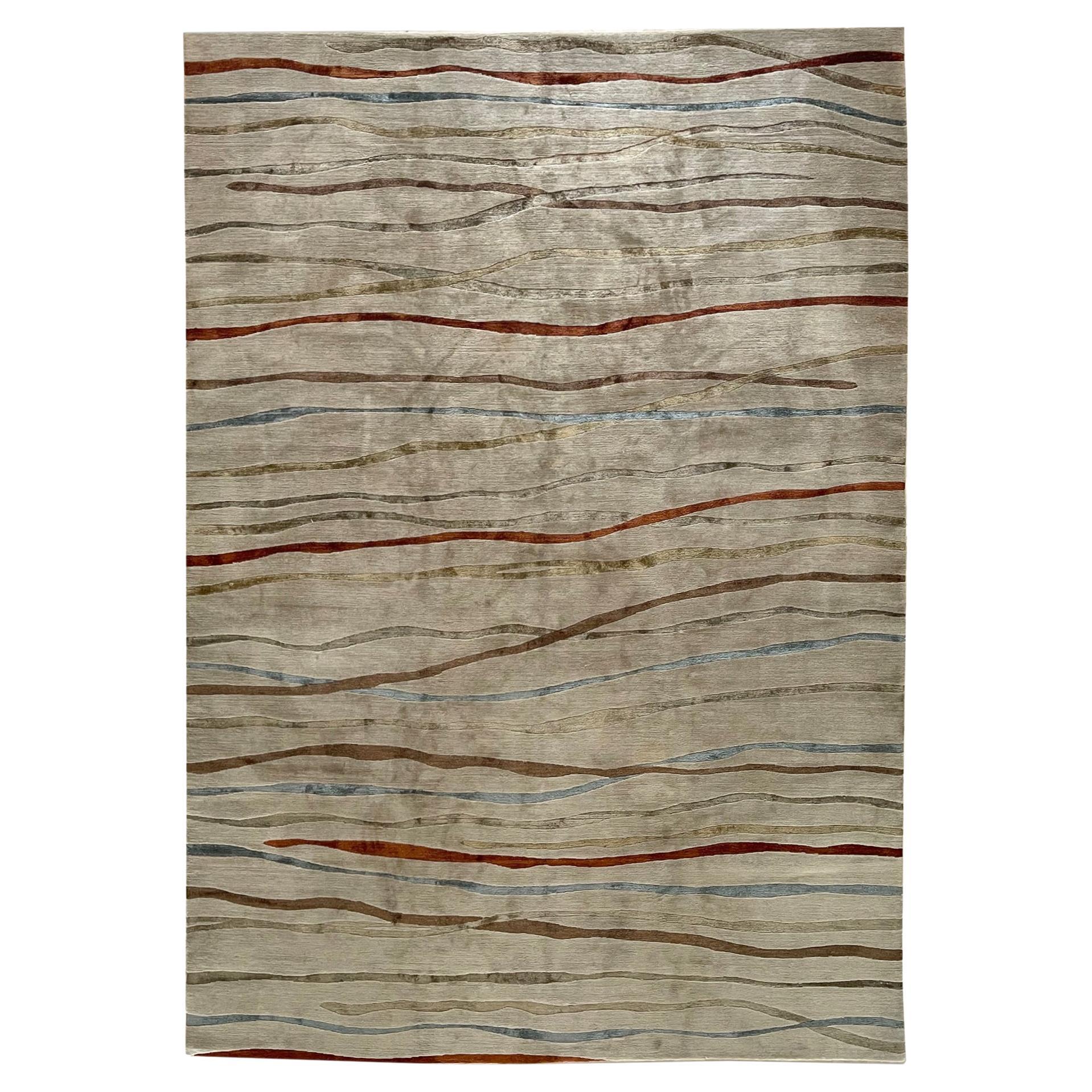 Hand Knotted Contemporary Abstract Design Wool Indian Rug 2020 circa