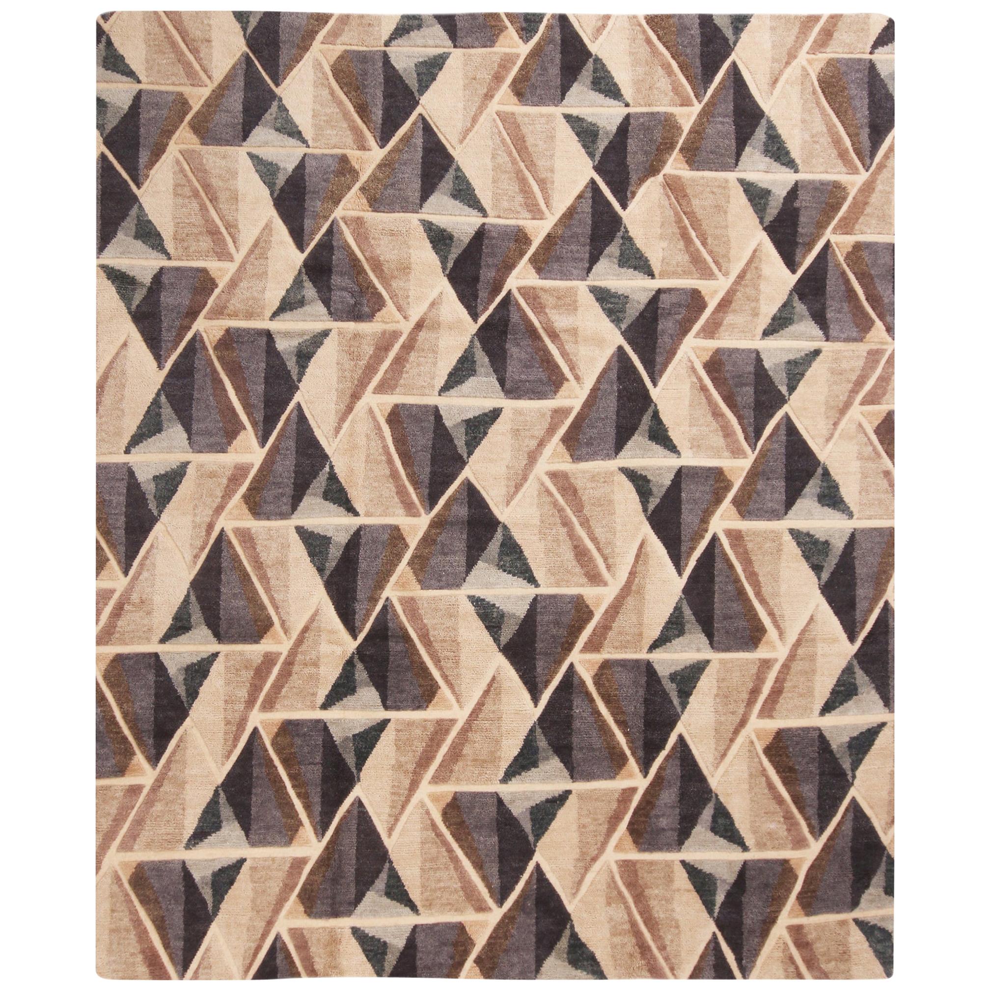 Rug & Kilim's Hand Knotted Contemporary Geometric Beige and Gray Wool Rug