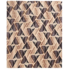 Rug & Kilim's Hand Knotted Contemporary Geometric Beige and Gray Wool Rug