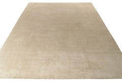Rug & Kilim's Hand-Knotted Contemporary Plain Silk Custom Rug in Beige, Cream