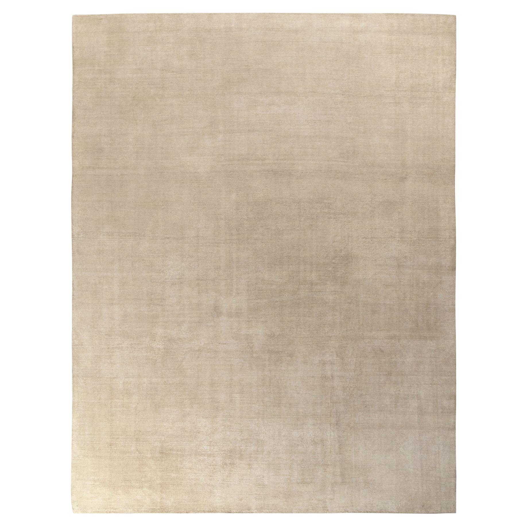 Rug & Kilim's Hand-Knotted Contemporary Plain Silk Custom Rug in Beige, Cream For Sale