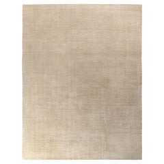 Tapis contemporain en soie simple noué à la main Kilim's en beige et crème