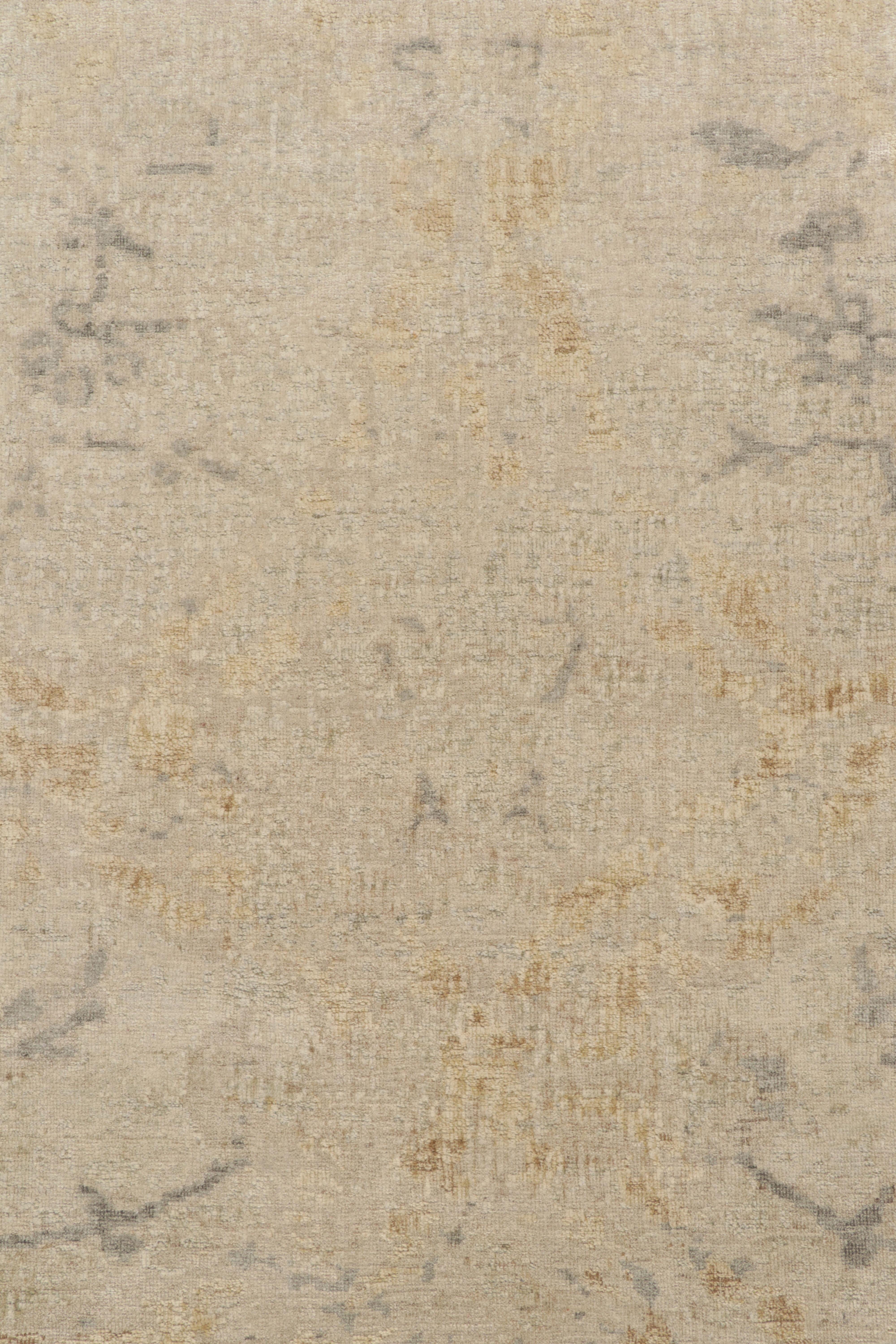 Perse Tapis Contemporary noué à la main en Beige-Brown, Gray Muted Patterns byRug & Kilim en vente