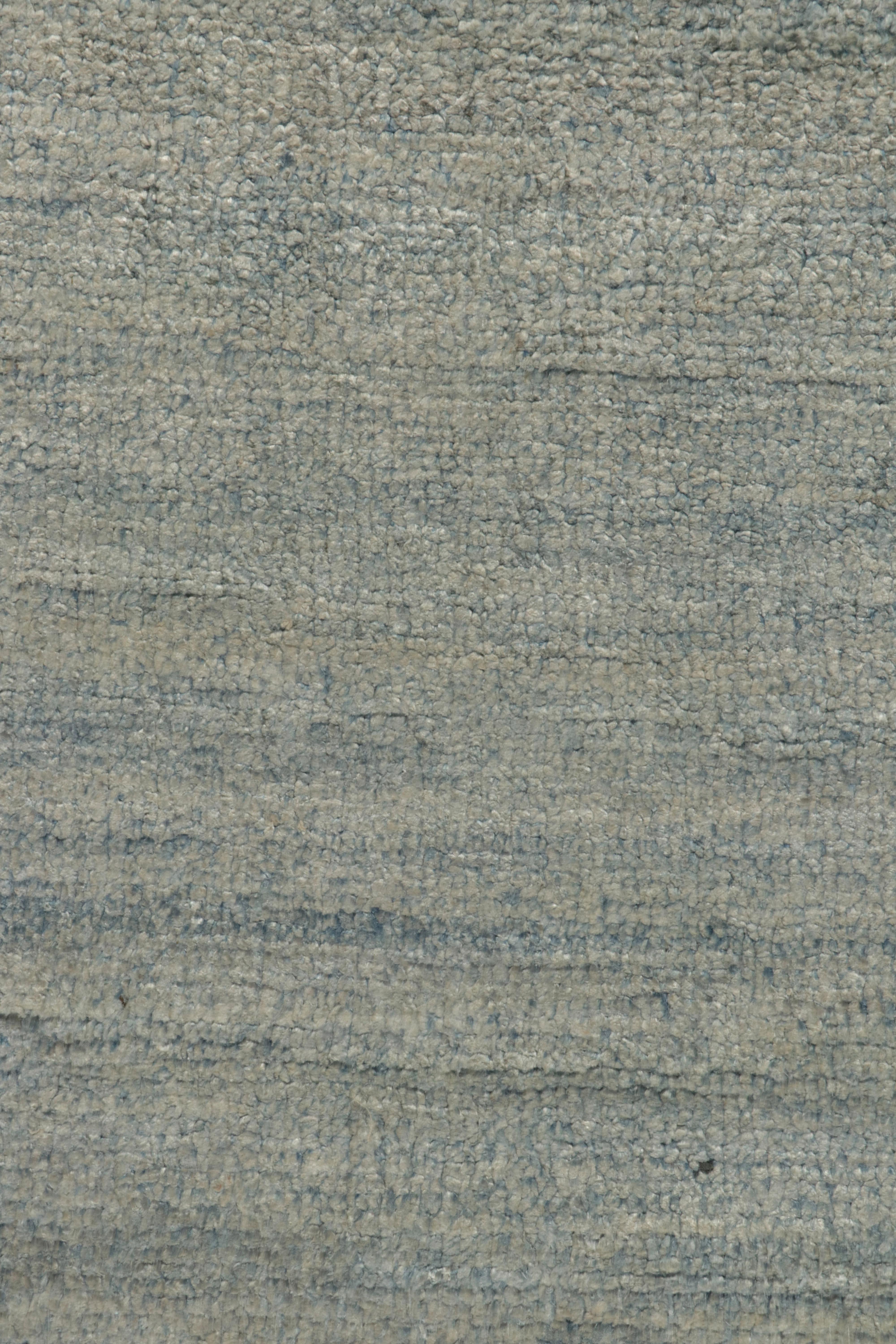 Rug & Kilim's Hand-Knotted Contemporary Runner in Simple Blue, Gray Striations For Sale