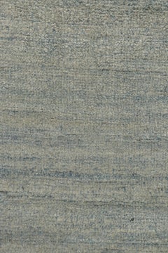 Rug & Kilim's Hand-Knotted Contemporary Runner in Simple Blue, Gray Striations