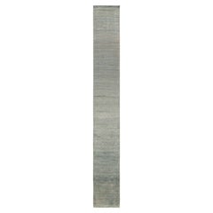 Rug & Kilim's Hand-Knotted Contemporary Runner in Simple Blue, Gray Striations