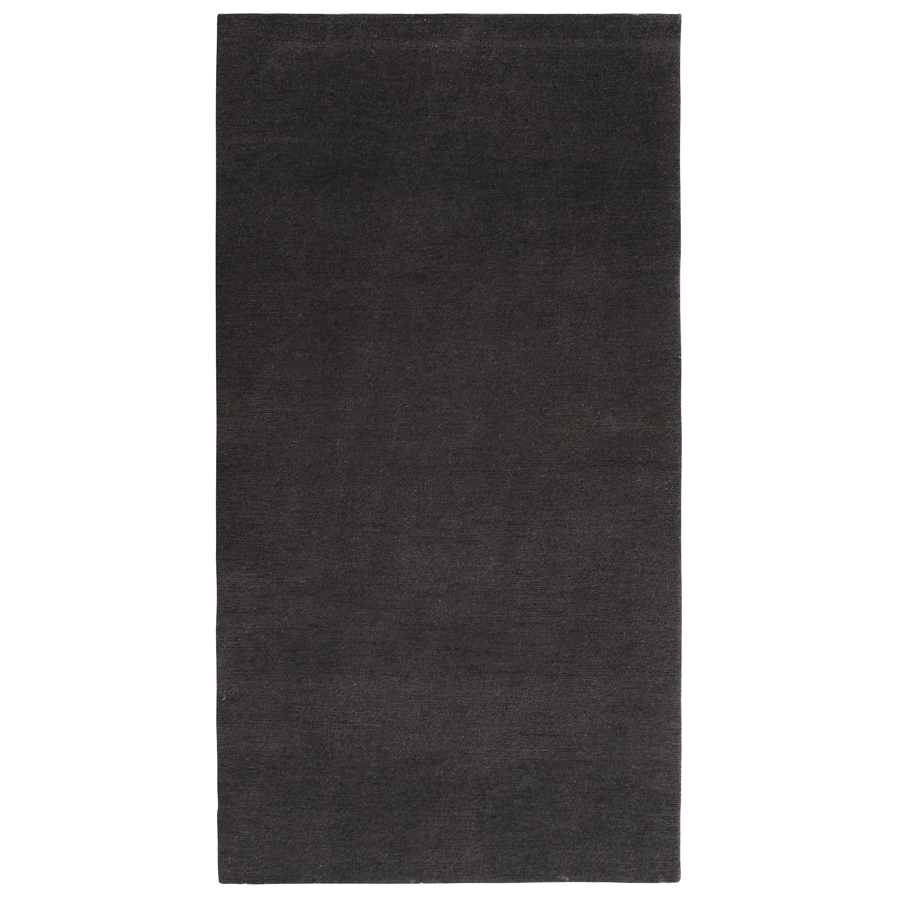 Rugs & Kilim's Hand Knotted Contemporary Solid Black Runner Rug For Sale