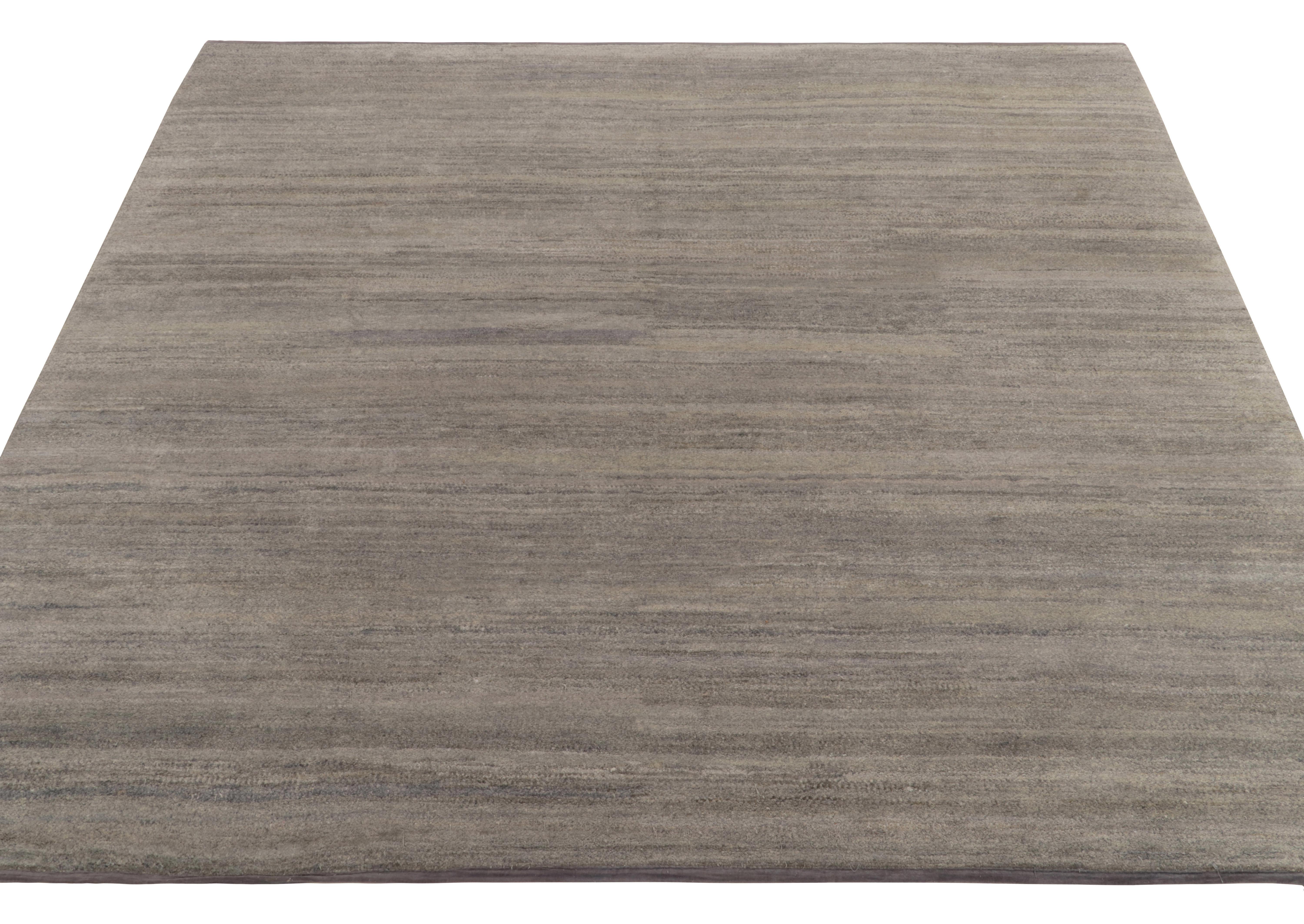 Modern Rug & Kilim's Hand-Knotted Contemporary Square Rug in Solid Gray For Sale