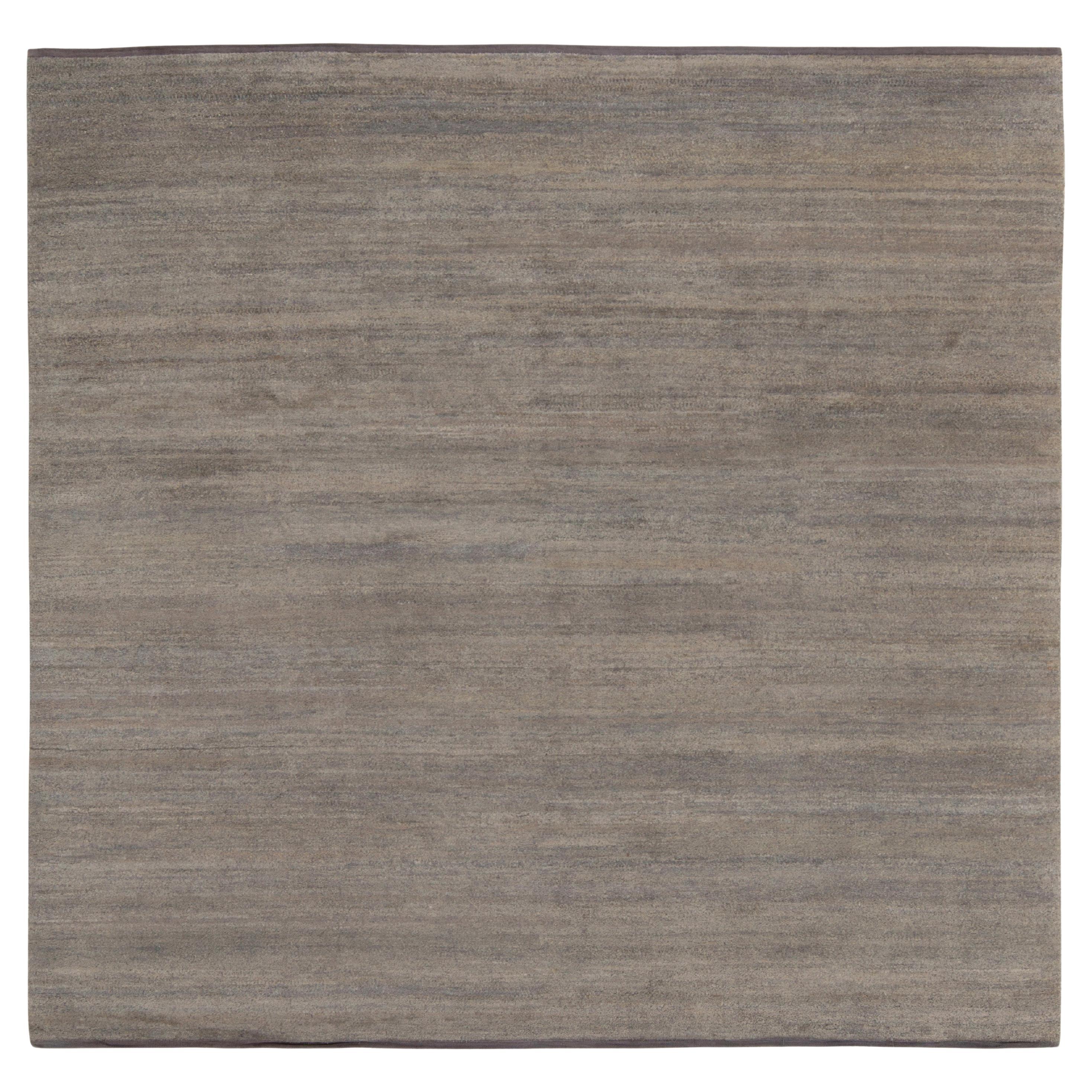 Rug & Kilim's Hand-Knotted Contemporary Square Rug in Solid Gray For Sale