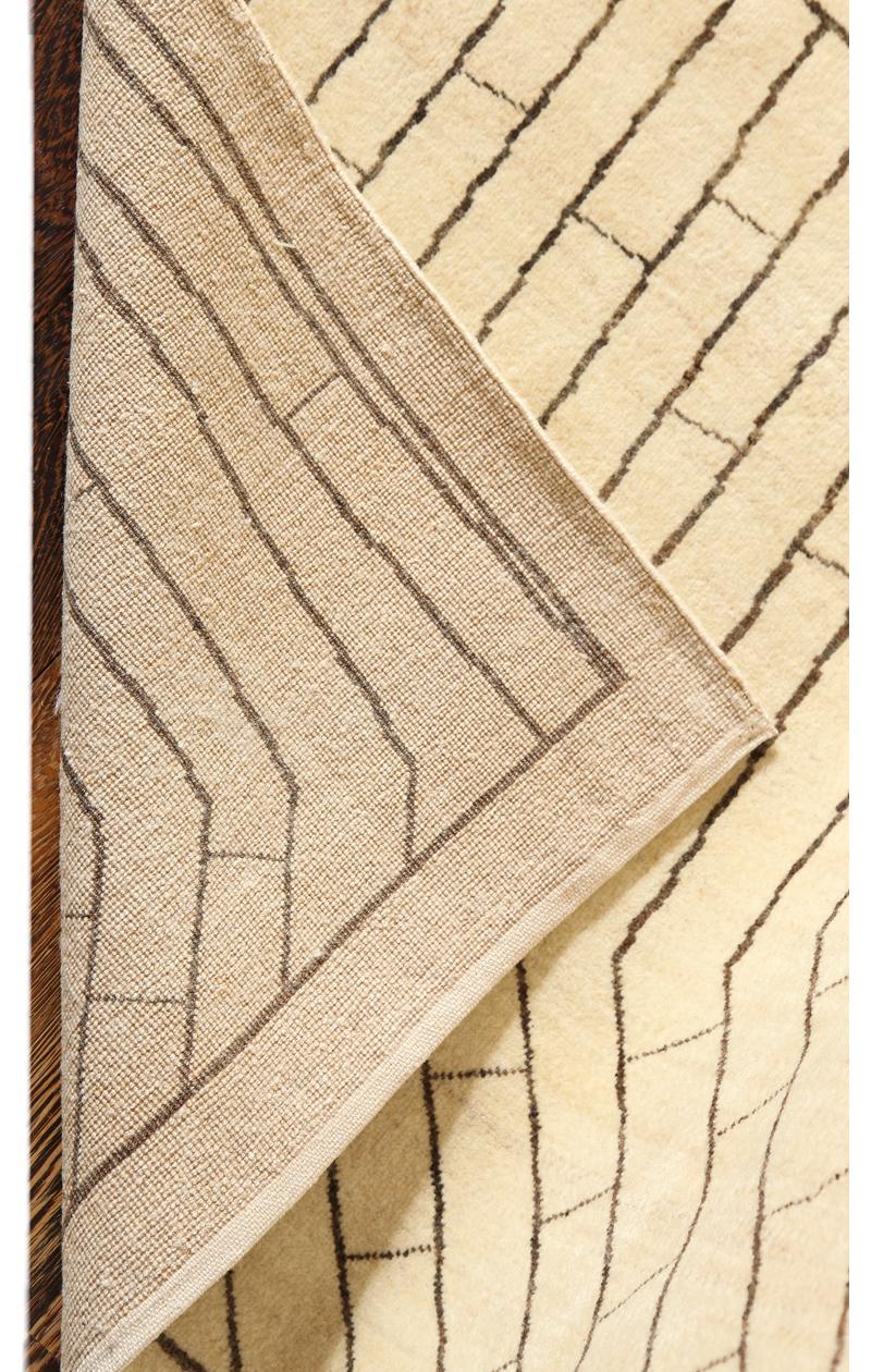 Organic Modern Cream and Brown Persian Rug with Geometric Design, 10' x 14' For Sale 4