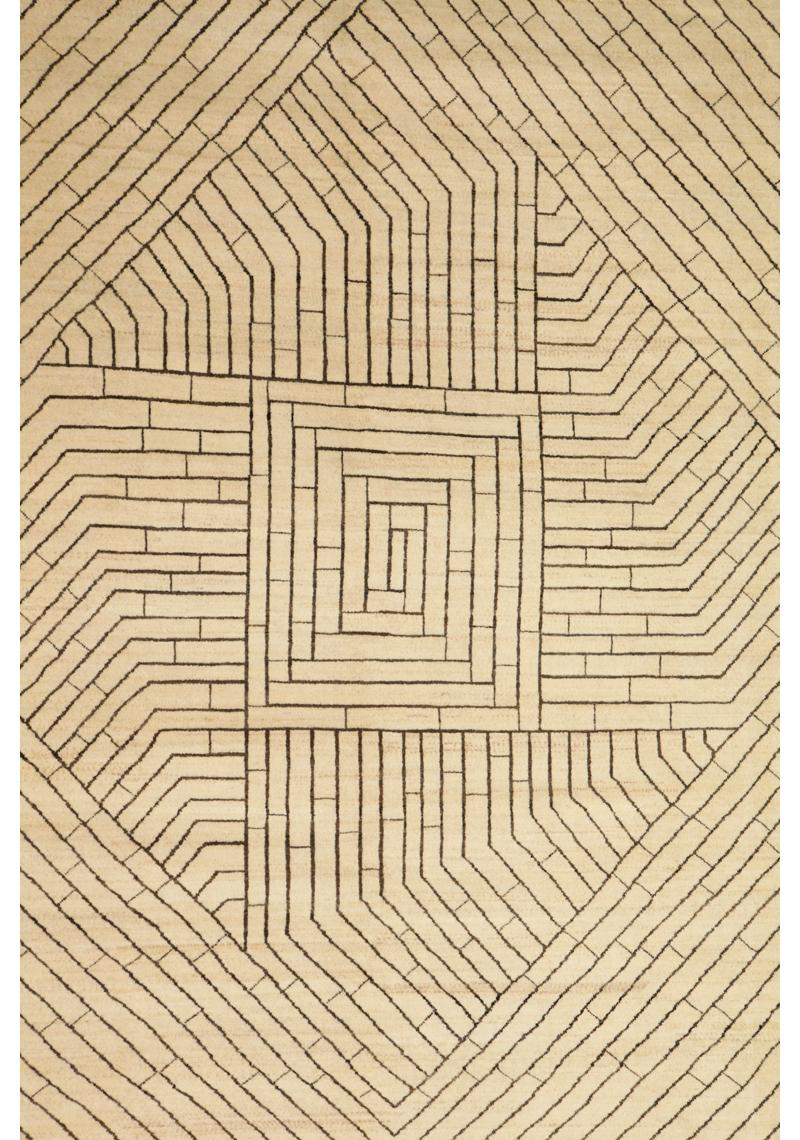 Organic Modern Cream and Brown Persian Rug with Geometric Design, 10' x 14' In New Condition For Sale In New York, NY