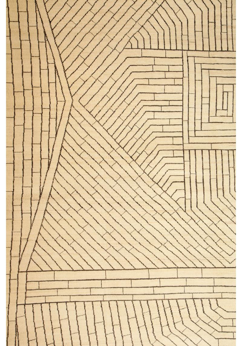 Contemporary Organic Modern Cream and Brown Persian Rug with Geometric Design, 10' x 14' For Sale