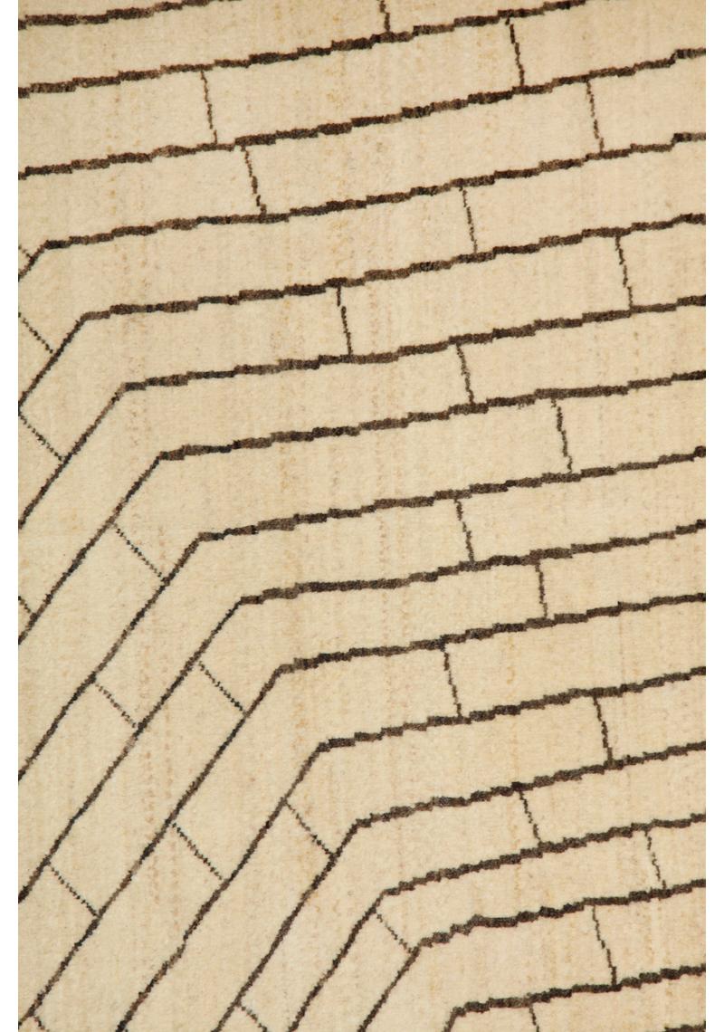 Wool Organic Modern Cream and Brown Persian Rug with Geometric Design, 10' x 14' For Sale