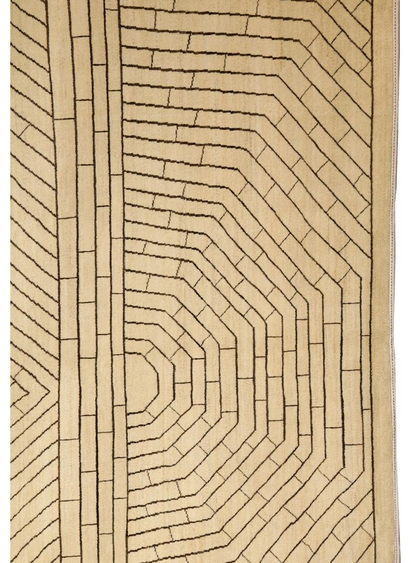 Organic Modern Cream and Brown Persian Rug with Geometric Design, 10' x 14' For Sale 2