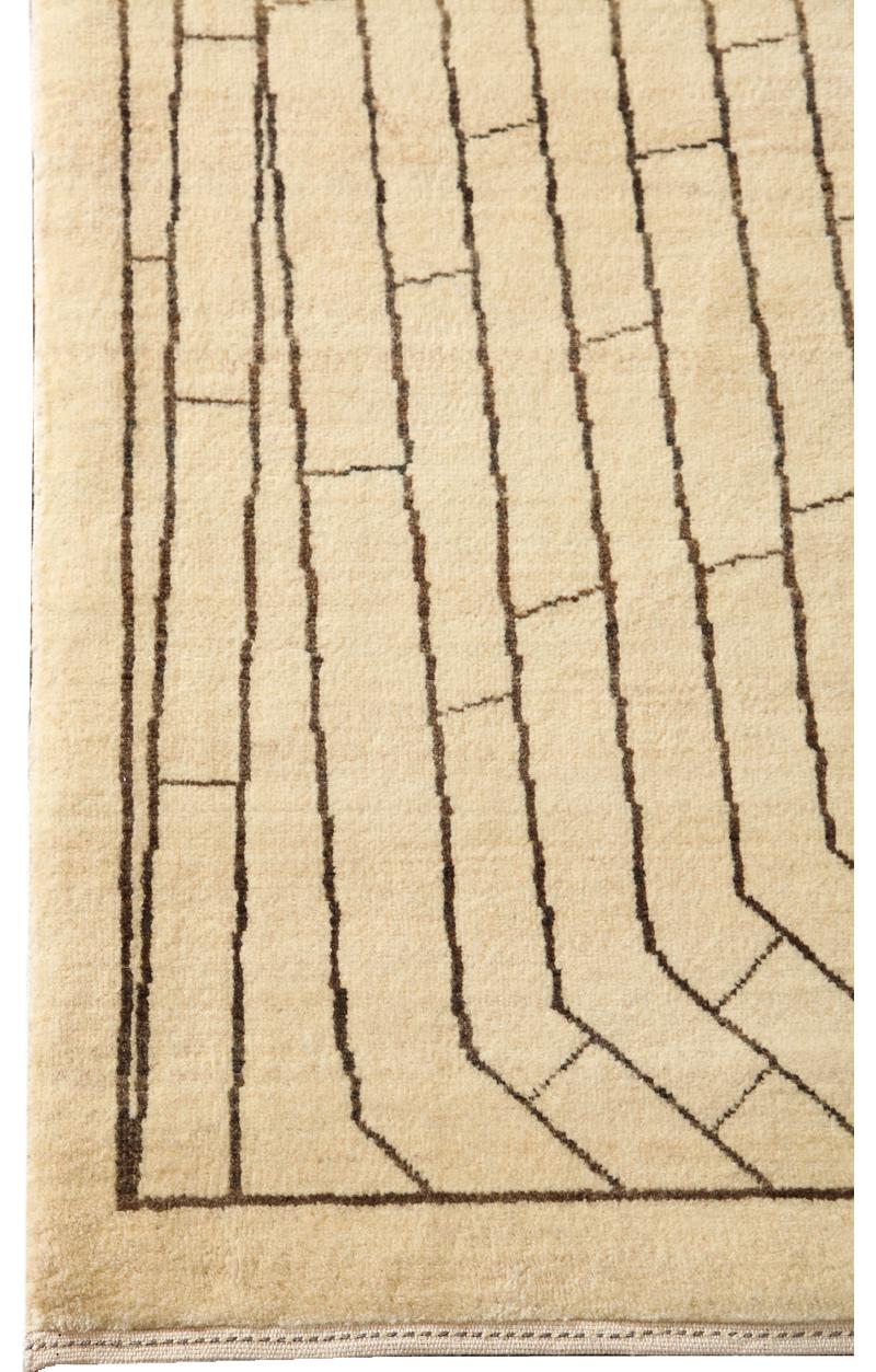 Organic Modern Cream and Brown Persian Rug with Geometric Design, 10' x 14' For Sale 3