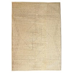Tapis persan Organic Modern Cream and Brown à design géométrique, 10' x 14'.