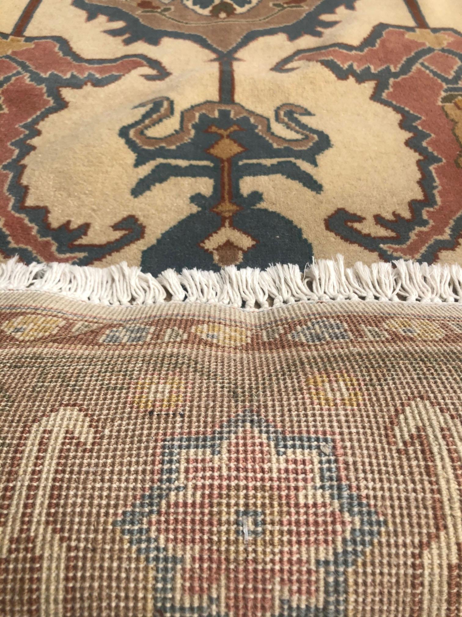 Hand Knotted Cream Blue Geometric Chinese Rug 11