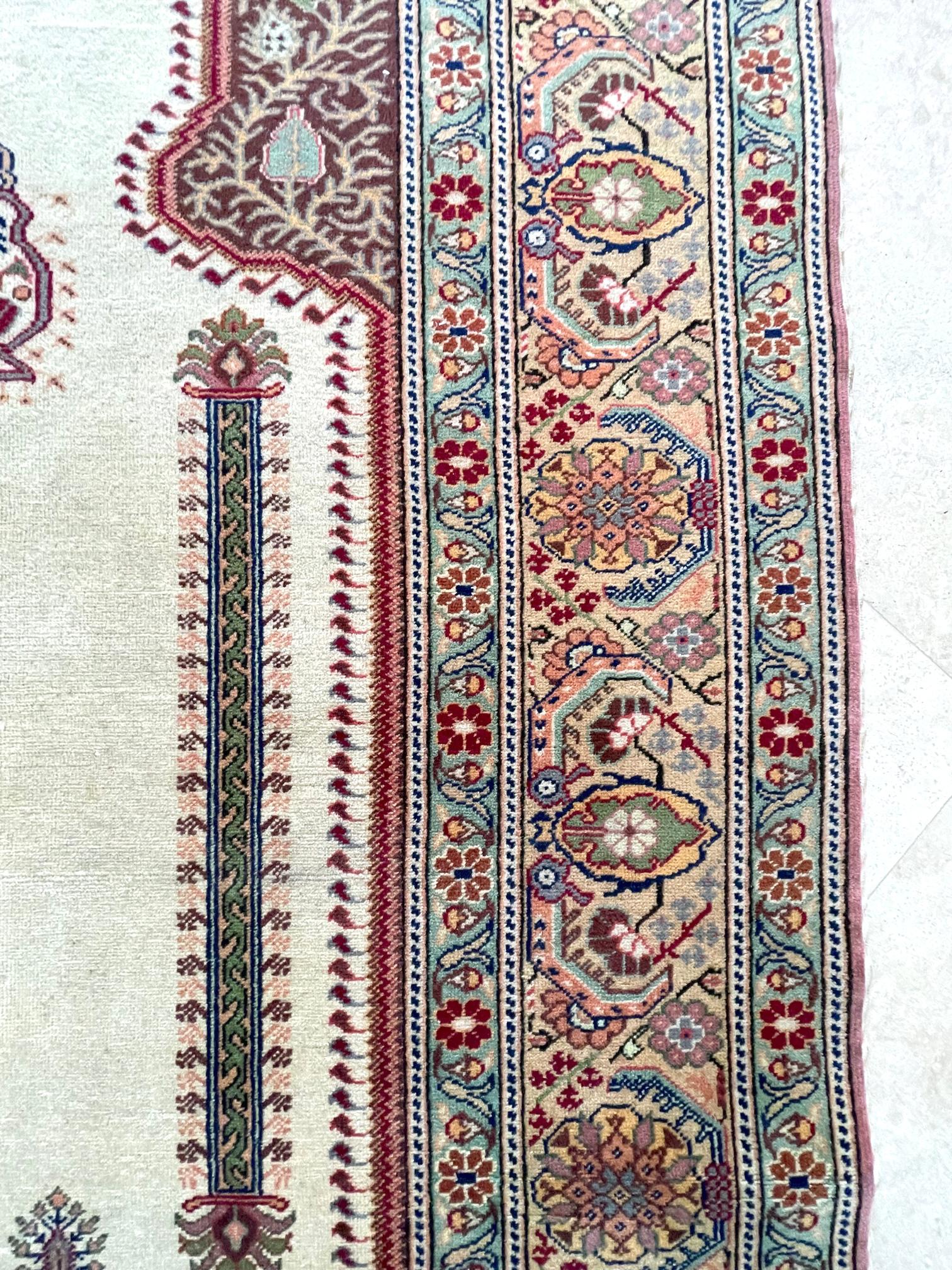 Hand Knotted Cream Geometric Turkish Anatolia Prayer Design Rug, circa 1980 For Sale 4
