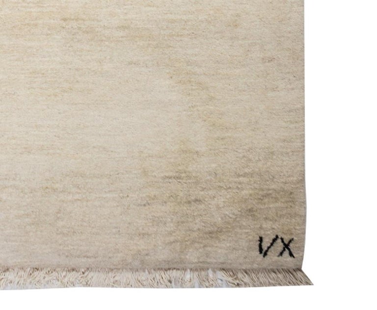 HandKnotted Cream Wool Rug in Pink and Black by Cecilia Setterdahl for